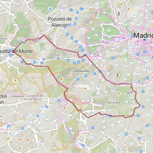 Map miniature of "Boadilla del Monte to Prado del Espino-San Babiles (Alternative Route)" cycling inspiration in Comunidad de Madrid, Spain. Generated by Tarmacs.app cycling route planner