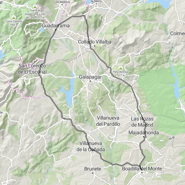 Miniatuurkaart van de fietsinspiratie "Boadilla del Monte naar Las Rozas de Madrid" in Comunidad de Madrid, Spain. Gemaakt door de Tarmacs.app fietsrouteplanner