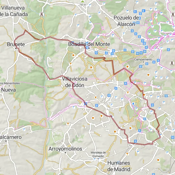 Map miniature of "Boadilla del Monte and Leganés Route" cycling inspiration in Comunidad de Madrid, Spain. Generated by Tarmacs.app cycling route planner