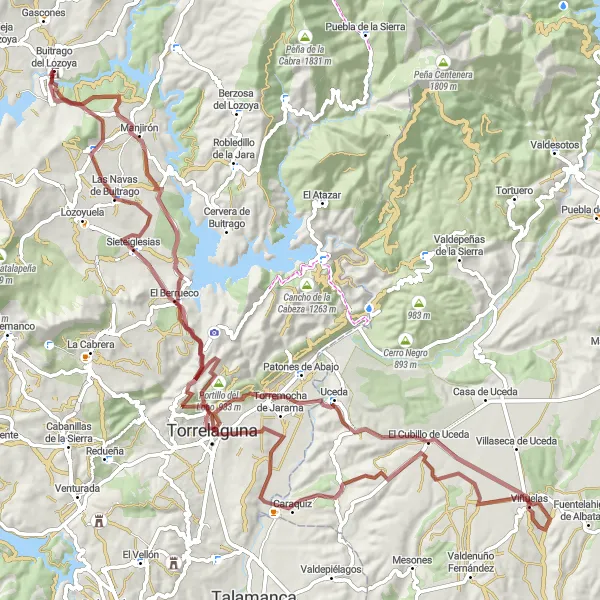 Map miniature of "Lozoya Highs" cycling inspiration in Comunidad de Madrid, Spain. Generated by Tarmacs.app cycling route planner