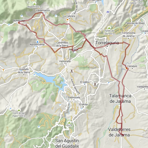 Miniatura mapy "Szlak gravelowy przez dolinę" - trasy rowerowej w Comunidad de Madrid, Spain. Wygenerowane przez planer tras rowerowych Tarmacs.app