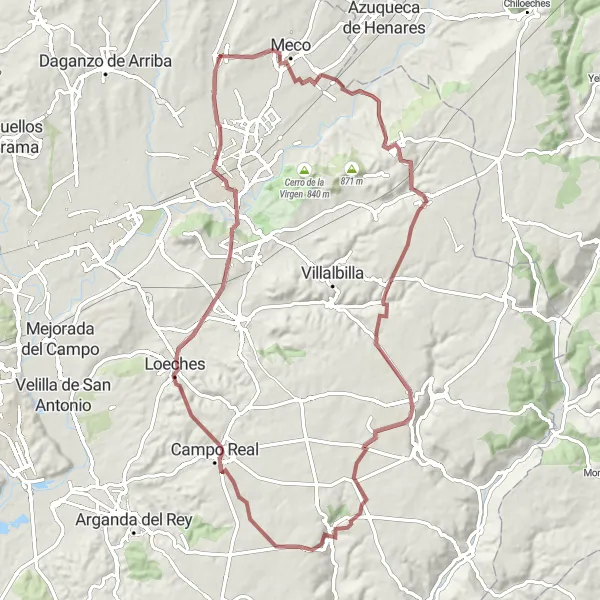Miniatura mapy "Wyprawa Gravelowa do Valdilecha i Loeches" - trasy rowerowej w Comunidad de Madrid, Spain. Wygenerowane przez planer tras rowerowych Tarmacs.app