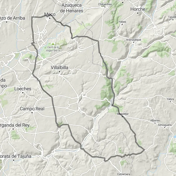 Map miniature of "Gran Ruta de Historia" cycling inspiration in Comunidad de Madrid, Spain. Generated by Tarmacs.app cycling route planner