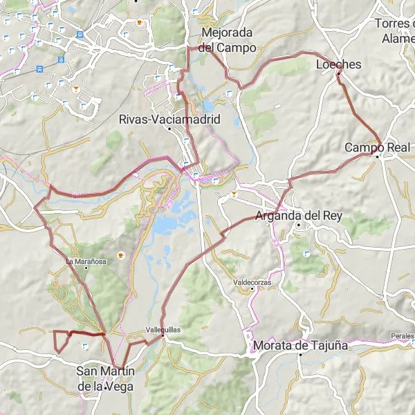 Miniatua del mapa de inspiración ciclista "Ruta en Bicicleta de Gravel hacia Vallequillas" en Comunidad de Madrid, Spain. Generado por Tarmacs.app planificador de rutas ciclistas