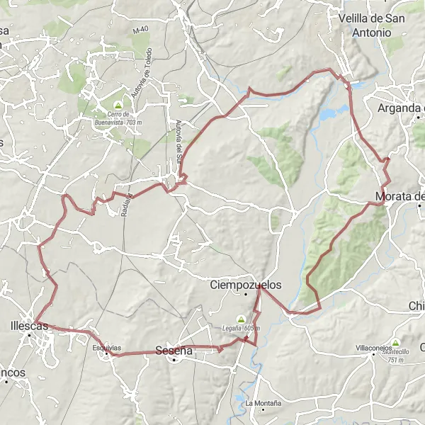 Map miniature of "Scenic Gravel Adventure" cycling inspiration in Comunidad de Madrid, Spain. Generated by Tarmacs.app cycling route planner