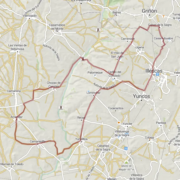 Map miniature of "Off-Road Gravel Adventure" cycling inspiration in Comunidad de Madrid, Spain. Generated by Tarmacs.app cycling route planner