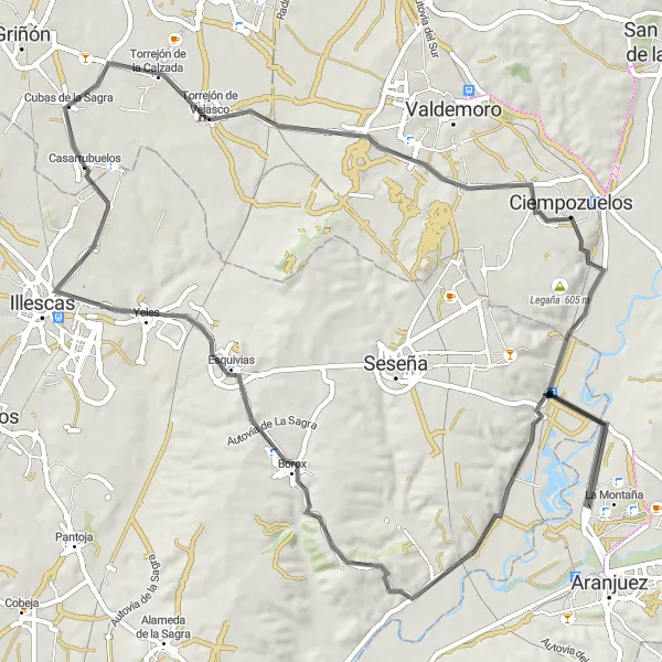 Map miniature of "Countryside Charm" cycling inspiration in Comunidad de Madrid, Spain. Generated by Tarmacs.app cycling route planner