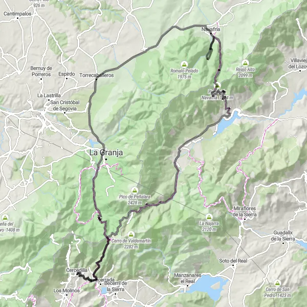 Miniatua del mapa de inspiración ciclista "Ruta de Ciclismo en Cercedilla" en Comunidad de Madrid, Spain. Generado por Tarmacs.app planificador de rutas ciclistas