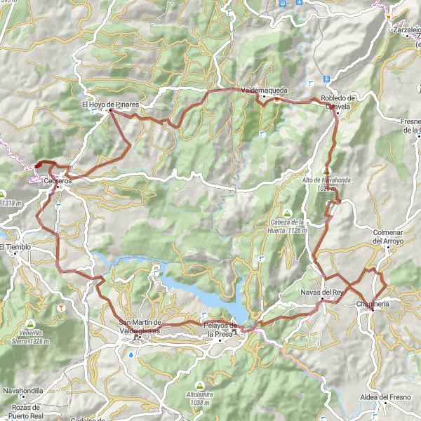 Miniatua del mapa de inspiración ciclista "Aventura Gravel por la Sierra Oeste" en Comunidad de Madrid, Spain. Generado por Tarmacs.app planificador de rutas ciclistas