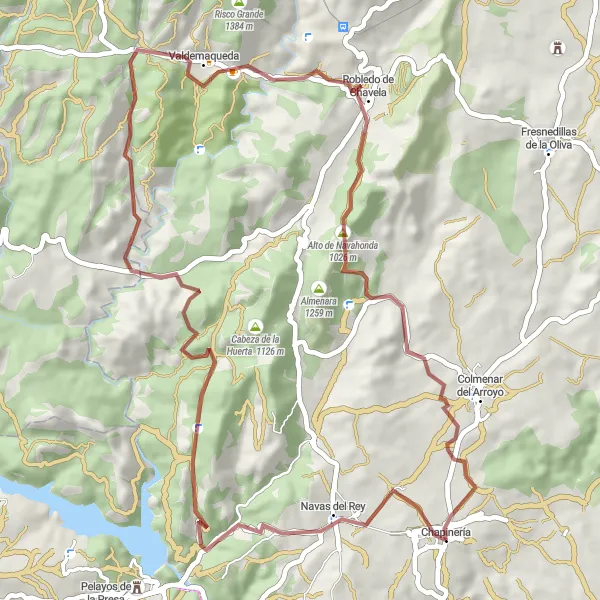 Miniatuurkaart van de fietsinspiratie "Avontuurlijke gravelroute door Valdemaqueda" in Comunidad de Madrid, Spain. Gemaakt door de Tarmacs.app fietsrouteplanner