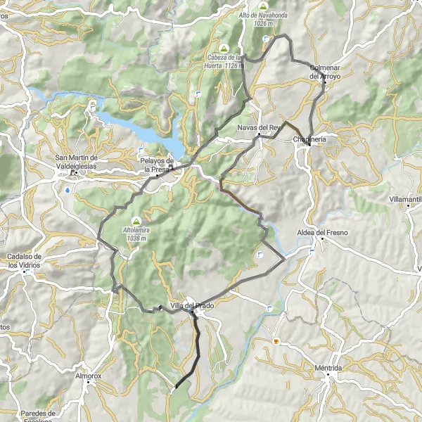 Miniatua del mapa de inspiración ciclista "Ruta de las Cimas y Valles" en Comunidad de Madrid, Spain. Generado por Tarmacs.app planificador de rutas ciclistas
