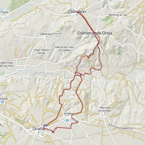 Map miniature of "Gravel Expedition Around Chinchón" cycling inspiration in Comunidad de Madrid, Spain. Generated by Tarmacs.app cycling route planner