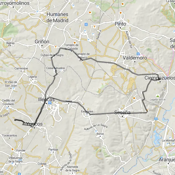 Miniatuurkaart van de fietsinspiratie "Wegroute vanuit Ciempozuelos" in Comunidad de Madrid, Spain. Gemaakt door de Tarmacs.app fietsrouteplanner