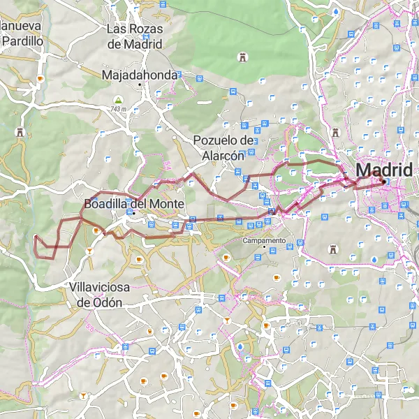 Map miniature of "Gravel Adventure to Madrid" cycling inspiration in Comunidad de Madrid, Spain. Generated by Tarmacs.app cycling route planner