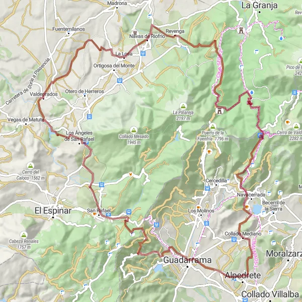 Miniatua del mapa de inspiración ciclista "Ruta de Ciclismo en Grava desde Collado-Villalba" en Comunidad de Madrid, Spain. Generado por Tarmacs.app planificador de rutas ciclistas