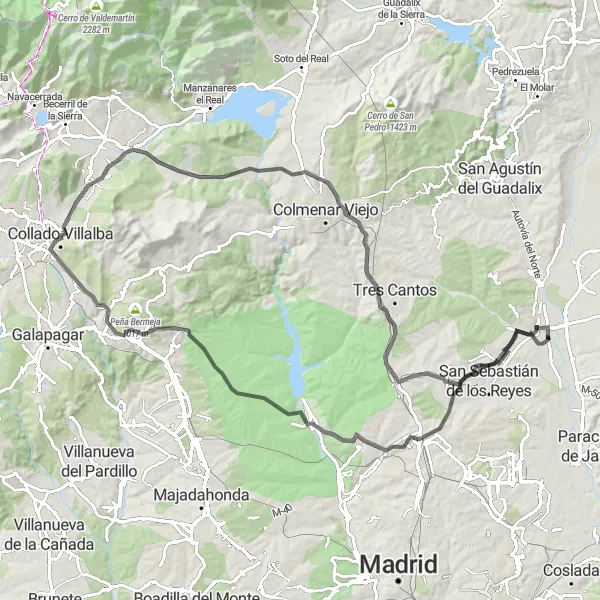 Miniatua del mapa de inspiración ciclista "Ruta de Ciclismo por Collado Villalba - Grava" en Comunidad de Madrid, Spain. Generado por Tarmacs.app planificador de rutas ciclistas