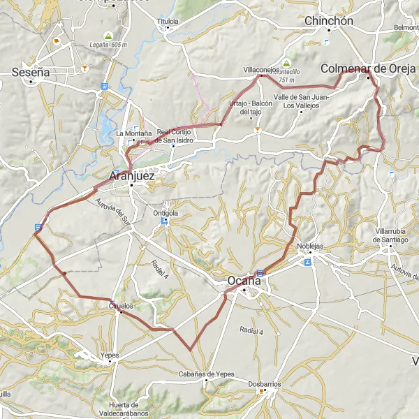 Map miniature of "Countryside Serenity" cycling inspiration in Comunidad de Madrid, Spain. Generated by Tarmacs.app cycling route planner