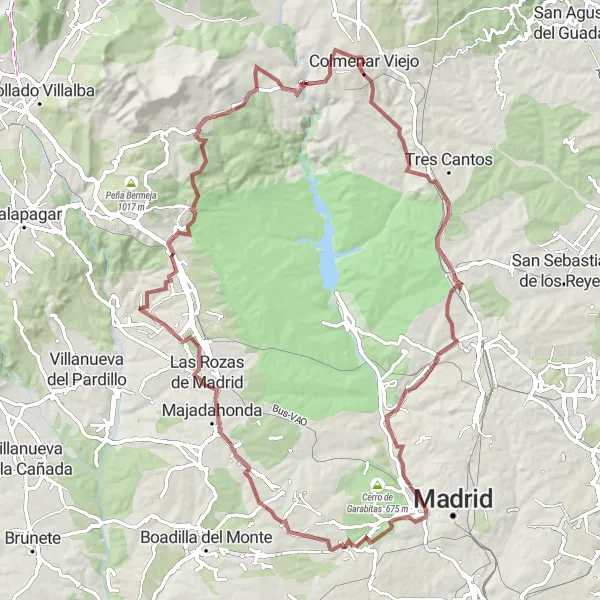 Miniaturekort af cykelinspirationen "Grusvejsrute til Mirador del Cotoblanco" i Comunidad de Madrid, Spain. Genereret af Tarmacs.app cykelruteplanlægger