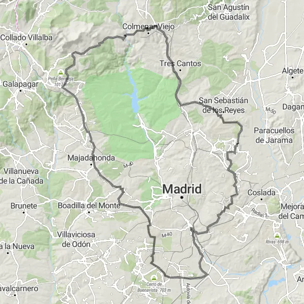 Map miniature of "Alcobendas and Beyond" cycling inspiration in Comunidad de Madrid, Spain. Generated by Tarmacs.app cycling route planner