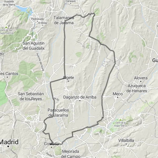 Map miniature of "Madrid Road Explorer" cycling inspiration in Comunidad de Madrid, Spain. Generated by Tarmacs.app cycling route planner