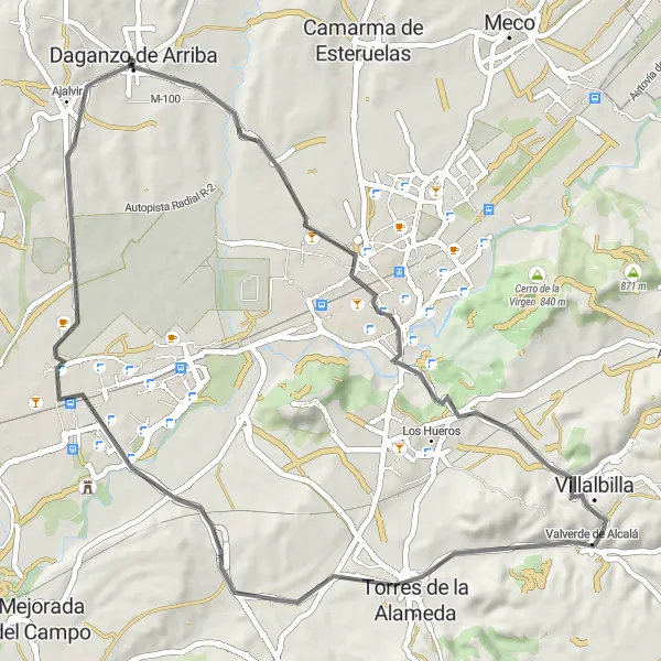 Miniatua del mapa de inspiración ciclista "Ruta en bici de carretera desde Daganzo de Arriba hasta Ajalvir" en Comunidad de Madrid, Spain. Generado por Tarmacs.app planificador de rutas ciclistas
