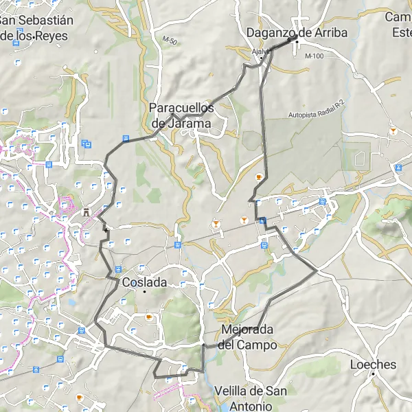 Map miniature of "Madrid's Hidden Treasures" cycling inspiration in Comunidad de Madrid, Spain. Generated by Tarmacs.app cycling route planner