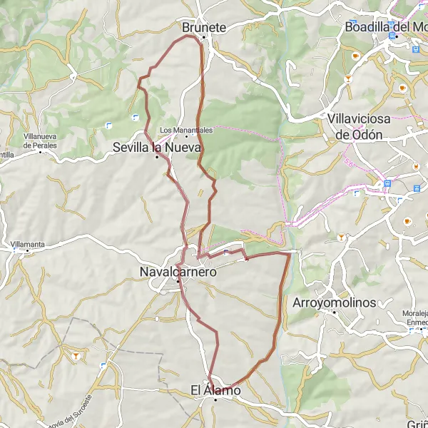 Miniatura mapy "Wycieczka rowerowa wokół El Álamo (Comunidad de Madrid) - Droga gruntowa" - trasy rowerowej w Comunidad de Madrid, Spain. Wygenerowane przez planer tras rowerowych Tarmacs.app