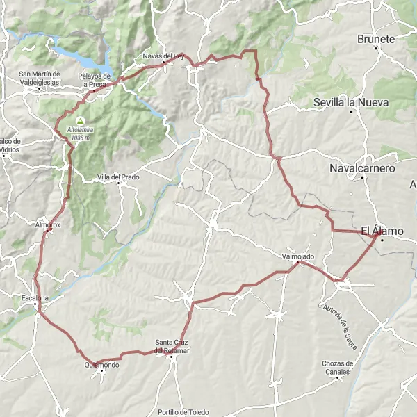 Miniatua del mapa de inspiración ciclista "Ruta en bicicleta de gravel desde El Álamo hasta Villamantilla" en Comunidad de Madrid, Spain. Generado por Tarmacs.app planificador de rutas ciclistas