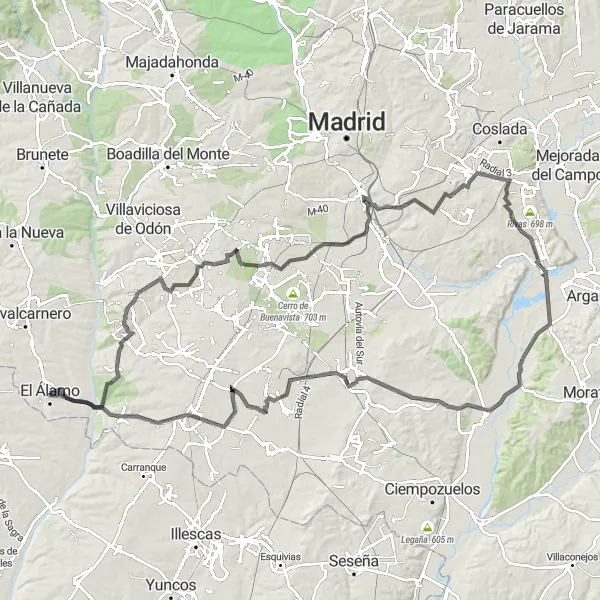 Miniatua del mapa de inspiración ciclista "Ruta en bicicleta de carretera desde El Álamo hasta Griñón" en Comunidad de Madrid, Spain. Generado por Tarmacs.app planificador de rutas ciclistas