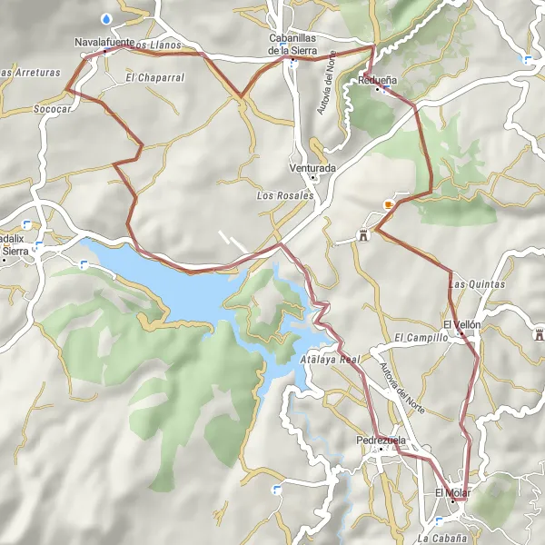 Miniatuurkaart van de fietsinspiratie "Ruta de grava desde El Molar" in Comunidad de Madrid, Spain. Gemaakt door de Tarmacs.app fietsrouteplanner