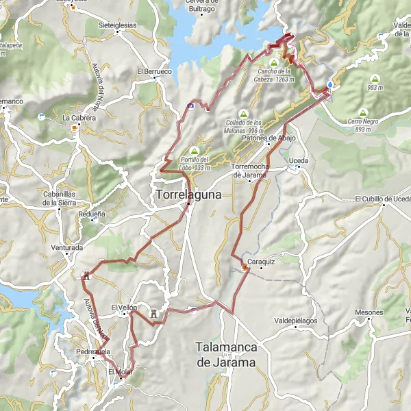 Miniatua del mapa de inspiración ciclista "Ruta Circular El Molar - Palacio Arteaga - Atalaya de Torrepedrera - Cancho de la Cabeza - Cerro de la Oliva - Patones de Abajo - El Vellón" en Comunidad de Madrid, Spain. Generado por Tarmacs.app planificador de rutas ciclistas