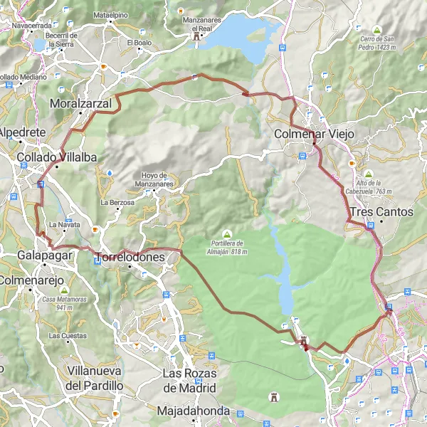 Miniatura mapy "Szlak grawelowy przez El Pardo" - trasy rowerowej w Comunidad de Madrid, Spain. Wygenerowane przez planer tras rowerowych Tarmacs.app