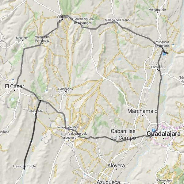 Map miniature of "The Historic Road Tour" cycling inspiration in Comunidad de Madrid, Spain. Generated by Tarmacs.app cycling route planner