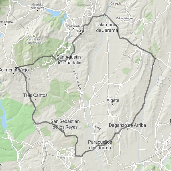 Map miniature of "A Classic Road Ride with Spectacular Views" cycling inspiration in Comunidad de Madrid, Spain. Generated by Tarmacs.app cycling route planner