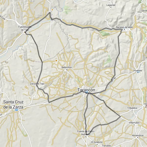 Map miniature of "Scenic Canyons and Historic Towns" cycling inspiration in Comunidad de Madrid, Spain. Generated by Tarmacs.app cycling route planner