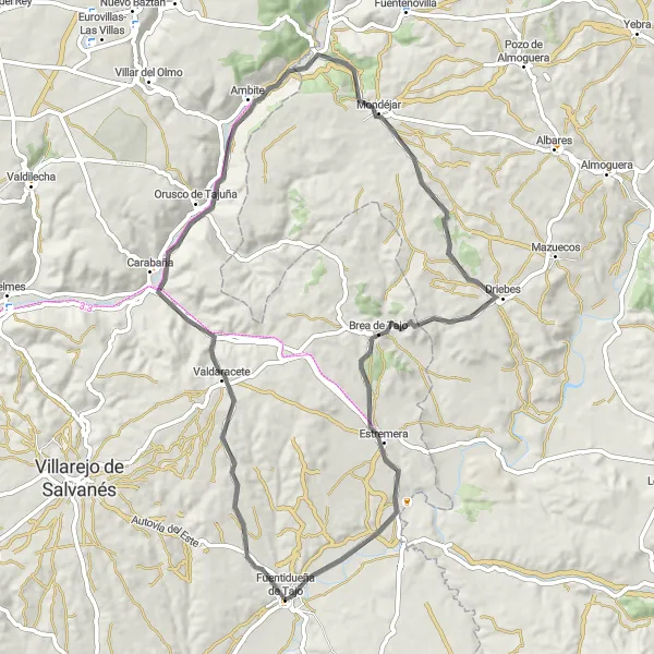 Miniatua del mapa de inspiración ciclista "Ruta en Bicicleta de Carretera alrededor de Fuentidueña de Tajo" en Comunidad de Madrid, Spain. Generado por Tarmacs.app planificador de rutas ciclistas