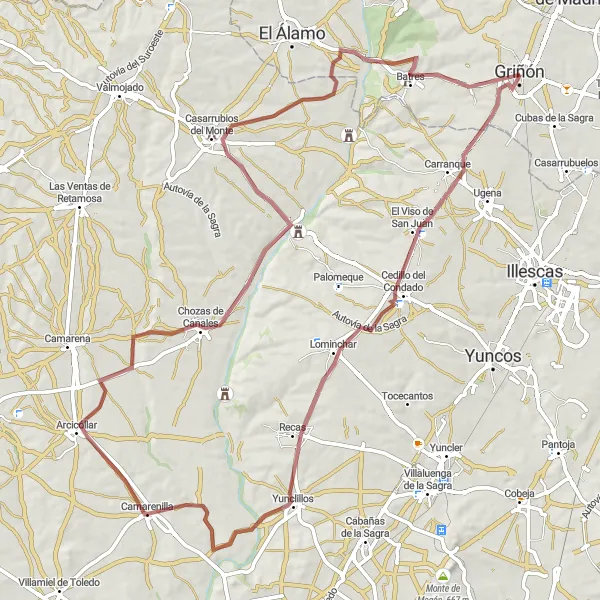 Map miniature of "Enchanting Gravel" cycling inspiration in Comunidad de Madrid, Spain. Generated by Tarmacs.app cycling route planner