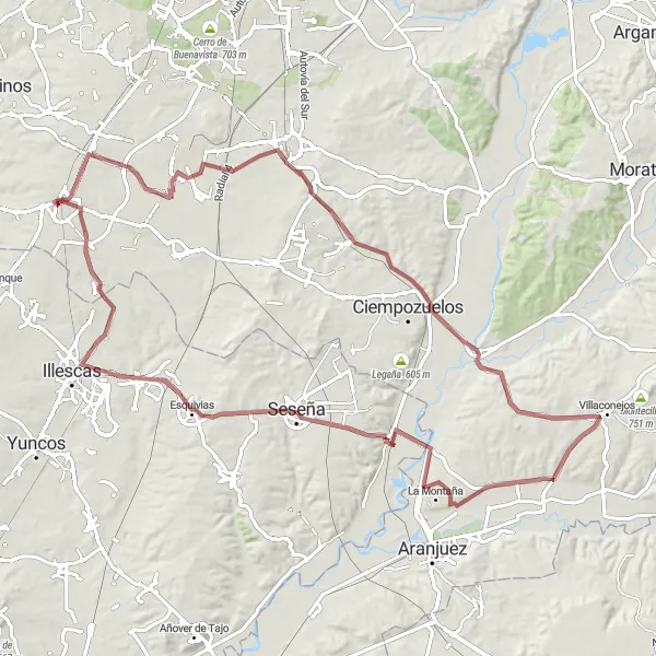 Map miniature of "Gravel Route from Griñón to Casarrubuelos" cycling inspiration in Comunidad de Madrid, Spain. Generated by Tarmacs.app cycling route planner