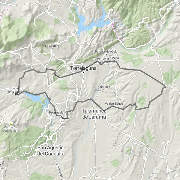 Miniatua del mapa de inspiración ciclista "Ruta en bicicleta por carretera hacia Navalafuente" en Comunidad de Madrid, Spain. Generado por Tarmacs.app planificador de rutas ciclistas