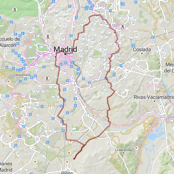 Miniatua del mapa de inspiración ciclista "Ruta en bicicleta de gravilla desde Hortaleza" en Comunidad de Madrid, Spain. Generado por Tarmacs.app planificador de rutas ciclistas