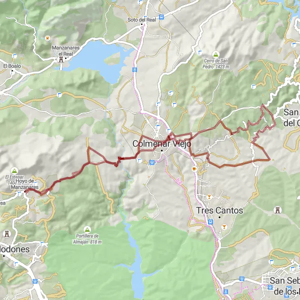 Miniatua del mapa de inspiración ciclista "Ruta de gravel cerca de Hoyo de Manzanares" en Comunidad de Madrid, Spain. Generado por Tarmacs.app planificador de rutas ciclistas