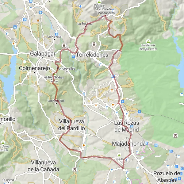 Miniatua del mapa de inspiración ciclista "Ruta de Ciclismo de Grava cerca de Hoyo de Manzanares" en Comunidad de Madrid, Spain. Generado por Tarmacs.app planificador de rutas ciclistas