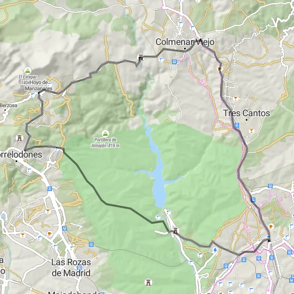 Map miniature of "Road Cycling Experience - Colmenar Viejo" cycling inspiration in Comunidad de Madrid, Spain. Generated by Tarmacs.app cycling route planner