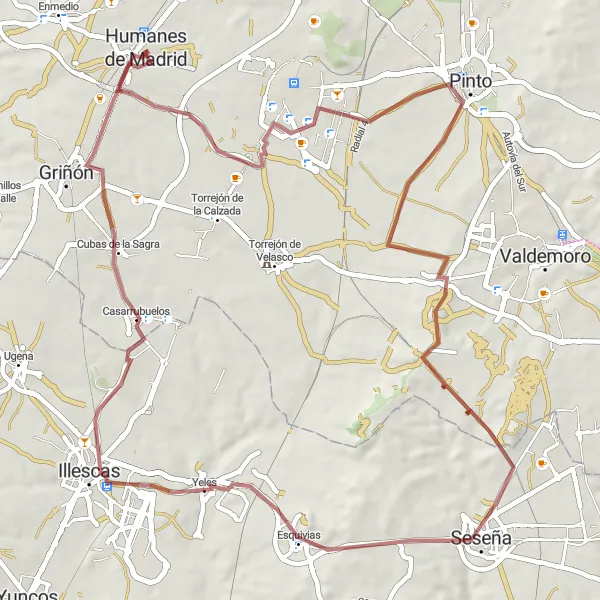 Miniatua del mapa de inspiración ciclista "Ruta en bicicleta de grava desde Humanes de Madrid" en Comunidad de Madrid, Spain. Generado por Tarmacs.app planificador de rutas ciclistas