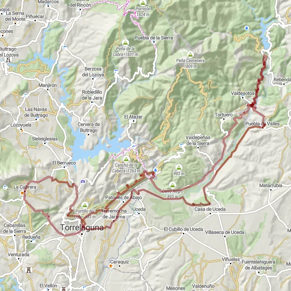 Miniatuurkaart van de fietsinspiratie "Avontuurlijke gravelroute vol hoogtepunten" in Comunidad de Madrid, Spain. Gemaakt door de Tarmacs.app fietsrouteplanner