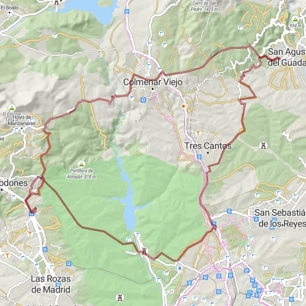 Miniatura mapy "Przygoda gravelowa wokół Las Matas" - trasy rowerowej w Comunidad de Madrid, Spain. Wygenerowane przez planer tras rowerowych Tarmacs.app