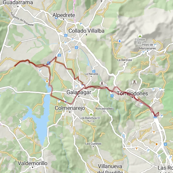 Miniatura mapy "Błotnista trasa na rowerze gravelowym między Las Matas a Garganta del Guadarrama" - trasy rowerowej w Comunidad de Madrid, Spain. Wygenerowane przez planer tras rowerowych Tarmacs.app