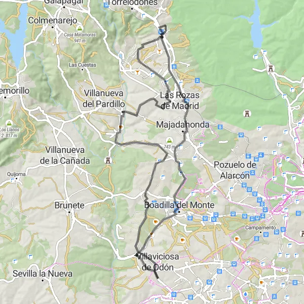 Miniatua del mapa de inspiración ciclista "Ruta de los Pueblos Históricos" en Comunidad de Madrid, Spain. Generado por Tarmacs.app planificador de rutas ciclistas