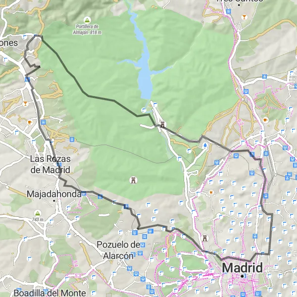 Map miniature of "Las Matas Exploration" cycling inspiration in Comunidad de Madrid, Spain. Generated by Tarmacs.app cycling route planner