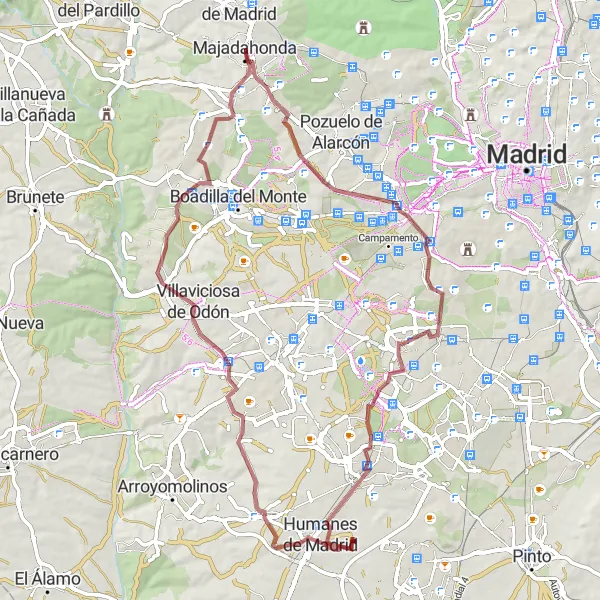 Miniatuurkaart van de fietsinspiratie "Gravelroute van Las Rozas de Madrid naar Villaviciosa de Odón" in Comunidad de Madrid, Spain. Gemaakt door de Tarmacs.app fietsrouteplanner